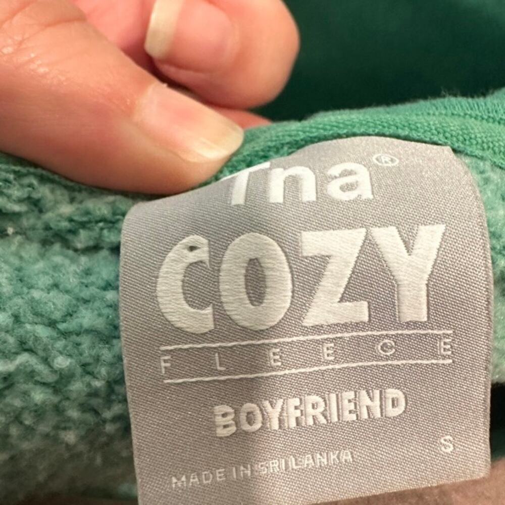 Aritzia TNA Cozy Fleece Green Boyfriend Zip Hoodie Oversized Small - Picture 7 of 9